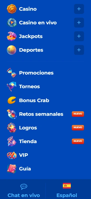 Posido Casino Menú móvil